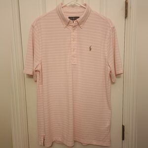 Polo by Ralph Lauren Men's Light Pink Striped Polo Shirt Size Large